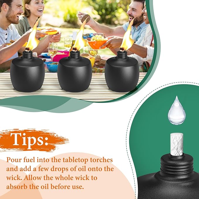 6-Pack Citronella Tabletop Torches, MQKIWAO 21 oz Table Top Torches for Outdoor, Metal Oil Burner Candles, Garden Torches with Fiberglass Wick for Yard, Patio, Deck, Garden, Party, Landscape