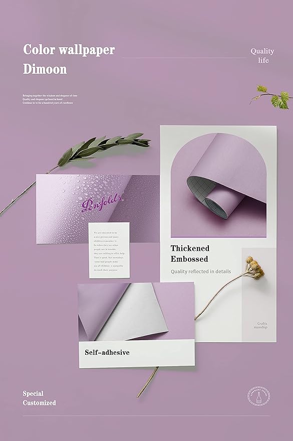 Dimoon 118''x17.7'' Purple Peel and Stick Wallpaper Contact Paper Modern Self Adhesive Wall Paper Removable Renter Friendly Textured Solid Color Shelf Cabinet Vinyl Roll (118''x17.7'',Purple)