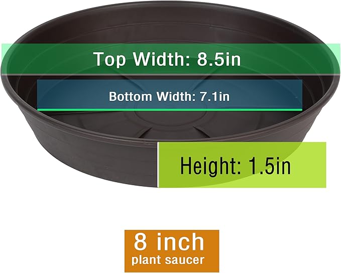 Plant Saucer 8 Inch 4 Pack 6 8 10 12 14 16 18 20 25, Plastic Plant Trays for Pots，Extra-Deep Plant Water Dray Tray, Bird Bath Bowl, Heavy Flower Plant saucers Indoors and Outdoor No Holes 8in-4 brown