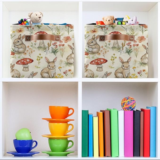 Easter Mushroom Rabbit Rectangular Storage Basket Organizer Bin Shelf Baskets For Clothes Gifts For Home Office Dorm