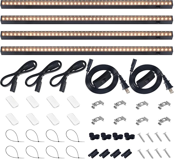 Barrina T5 Grow Lights for Indoor Plants, 2FT 40W (4 X 10W) Magnetic Installation, Full Spectrum Grow Light Strip with Individual Switch, Grow Lamp with Black Cover, Plug and Play, Yellow, 4 Packs