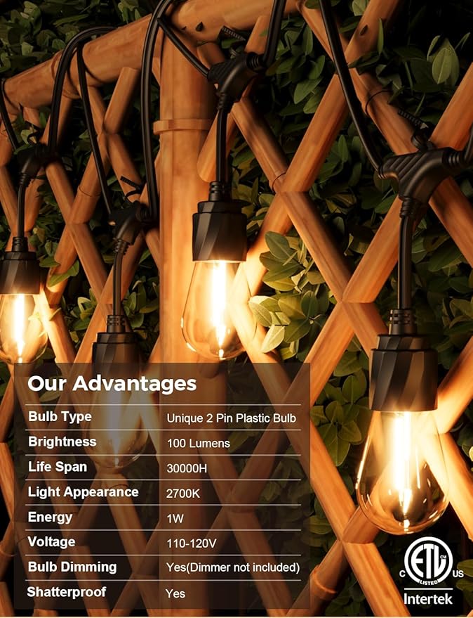 XMCOSY+ 96FT Outdoor String Lights, Patio Lights Outdoor Waterproof with 32 Shatterproof Bulbs, LED Hanging Light for Outside Porch Backyard Garden Party Balcony Decor