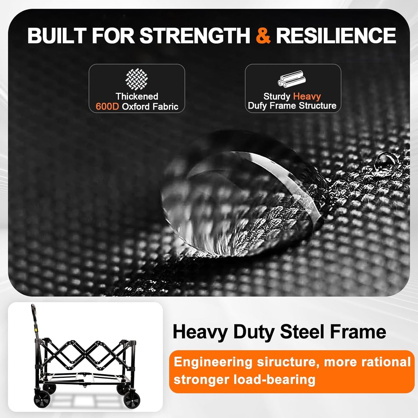 Collapsible Wagon Cart with Wheels Foldable, Folding Wagons Carts with Silent Universal Wheels, Large Grocery Cart On Wheels, Heavy Duty Utility for Shopping Beach Sports Fishing Camping, Black