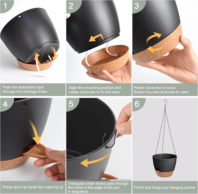 Hanging Planters for Indoor Outdoor Plants, 2 Pack Self Watering Hanging Pot with Drainage Holes & Removable Tray (Black, 10'')