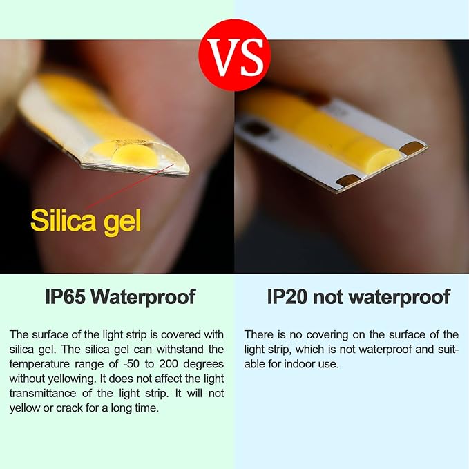 24V COB LED Strip Light Natural White 4000K 5M/16.4ft 2400LEDs Waterproof IP65 Uniform Glow CRI 93+ Flexible LED Tape Lights for DIY Cabinet Bedroom Kitchen Home Decor(No Power Supply)