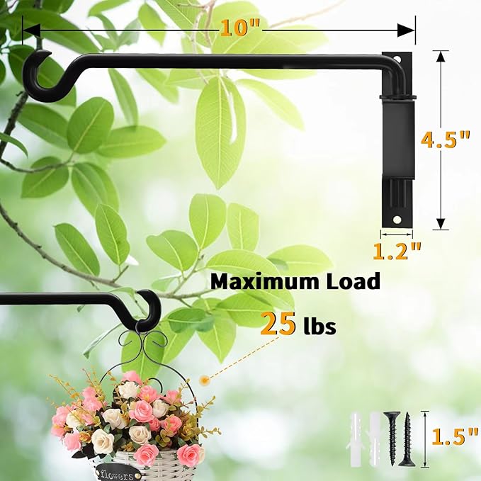 10 Inch Hanging Plant Holder, Wall Plant Hanger, Plant Hangers Outdoor, Swivel Plant Hanger, for Outdoor Hanging Bird Feeders, Wind Chimes, Plant Baskets, Black