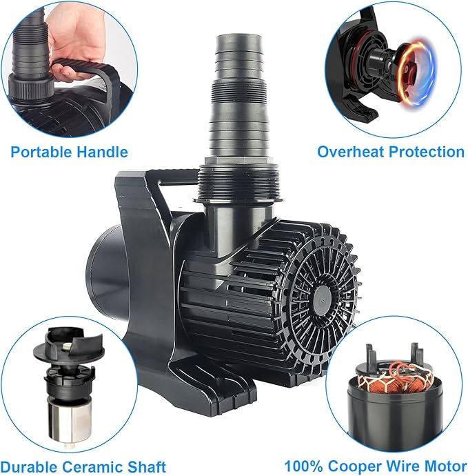 Outdoor Extra Large 11800gph-850W 32.8FT Pond Water-fall & Kio Fish Fountain-s& Garden Pump Submersible IPX8: Long 32.8FT Cord Smart-er&Quieter Duck&Yard&Patio Ponds Pumps,1 Barrier Pump Bag