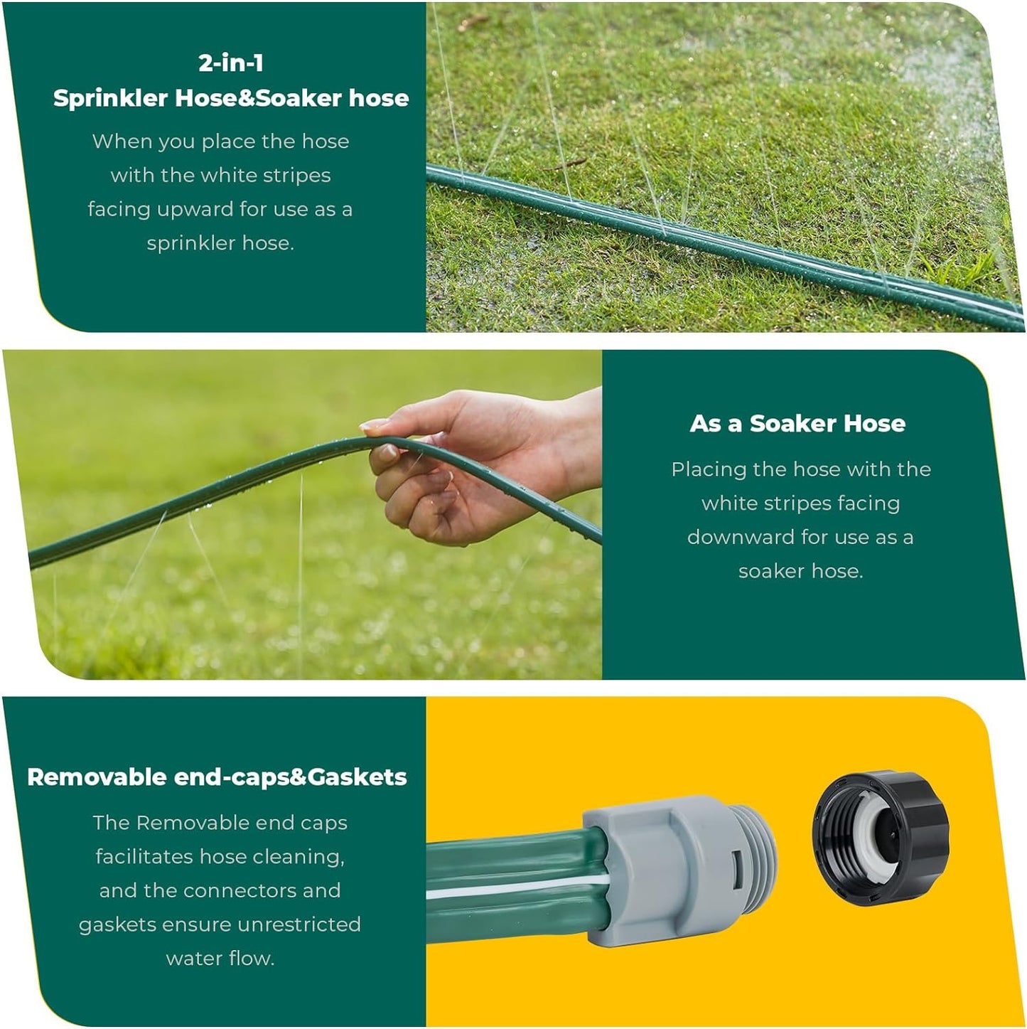 Sprinkler Soaker Hose 25ft 2Pack for Garden Lawn, Watering Pipe with Holes, High-Efficiency Water-Saving Garden Irrigation System, Drip Hose Sprinkler