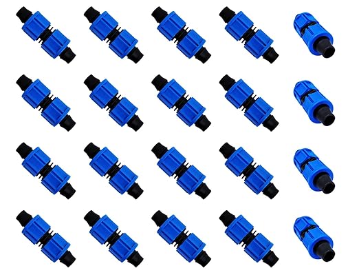 20pcs Drip Irrigation Coupling, Blue Connector Farm Irrigation Tools, Universal Joint Drip Irrigation Tube Fitting Set (5/8 Inch)