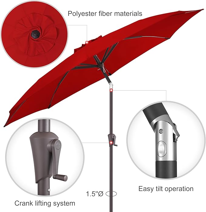 10ft Outdoor Patio Umbrella - Table Umbrella Waterprool UV Protection, Sombrillas de Patio with Push Button Tilt&Crank, Sun Umbrella for Pool, Porch, Garden, Deck, Backyard(Red)
