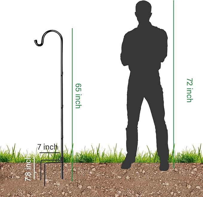 GOFORWILD Shepherd’s Hooks 2 Pack Black, 65 inches Tall, Adjustable Garden Hook for Outdoor, Hanging Plant, Solar Lights, Lanterns, Bird Feeders, Garden Stake and Wedding Decor, 7015