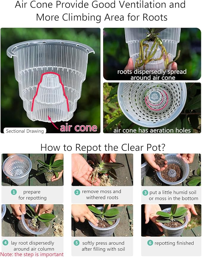 5 inch Orchid Pots with Holes for Repotting with Excellent Airflow, Set of 2, Double Layer Plastic Imitate Ceramic Orchid Planter, Clear Orchid Pot Match Decorative Orchid Container