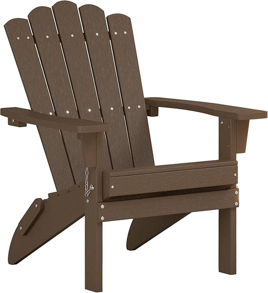 Folding HDPE Adirondack Chair, Weather-Resistant Patio Chair with Wide Armrests & High Backrest, Fire Pit Chair for Garden, Backyard, Porch,Coffee