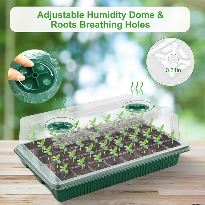 2 Packs Starter Tray with Grow Light, 80 Cells Seed Starter Kits with Humidity Dome and Base Plant Germination Seedling Starter Kit with Smart Timer for Indoor Greenhouse Wheatgrass Hydroponic