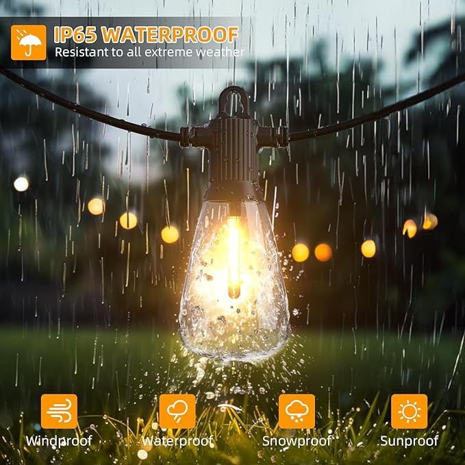 FOOMAN LED Outdoor String Lights, 240FT Outside Waterproof Patio Lights with 120+4 Shatterproof ST38 Edison Bulbs, 2700K Warm White Hanging Light, Dimmable Light for Backyard Garden Bistro Party Cafe