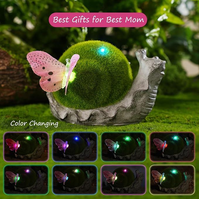 Solar Snail Garden Statue Lights for Outdoor Decor Flocking with LED Figurine Lighting Resin Slug Flocked Decorations for Patio Lawn Yard Home Housewarming Mom Wowen Gifts