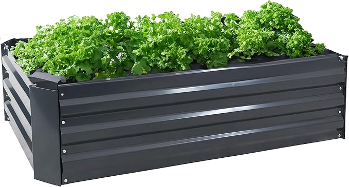 Sunnydaze 11.75" H Raised Metal Garden Bed - Galvanized Raised Garden Bed Outdoor for Vegetables and Flowers - Dark Gray - 4' x 2' Rectangle