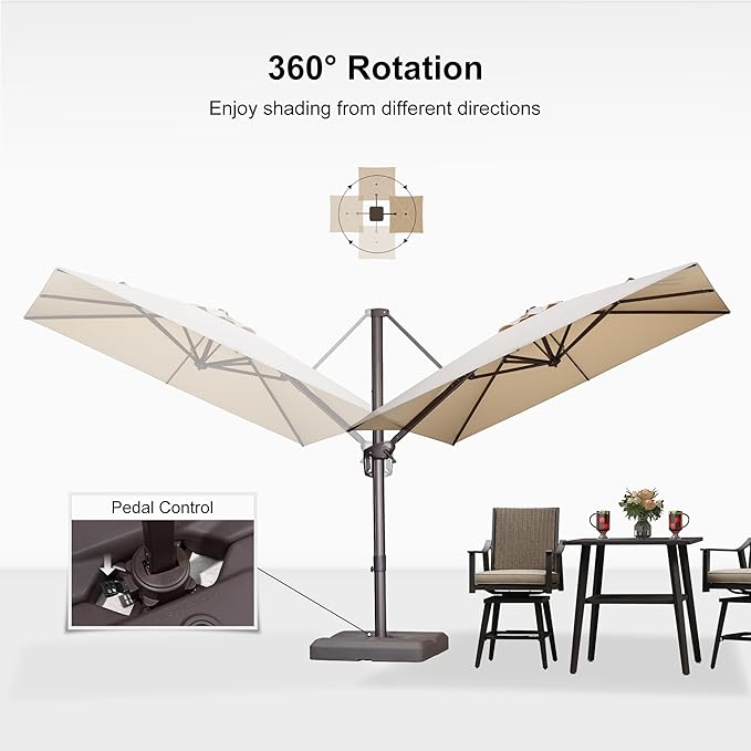 PURPLE LEAF 8 Feet Cantilever Patio Umbrella Square Umbrella with 360° Rotation and Aluminum Offset Hanging Outdoor Umbrella for Pool Garden Backyard Deck, Beige