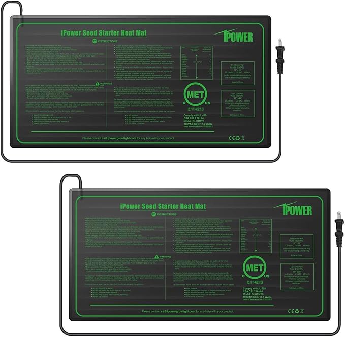 iPower 2-Pack Durable Waterproof Seedling Heat Mat 10" x 20" Warm Hydroponic Plant Germination Starting Pad, 2 Pack, Black