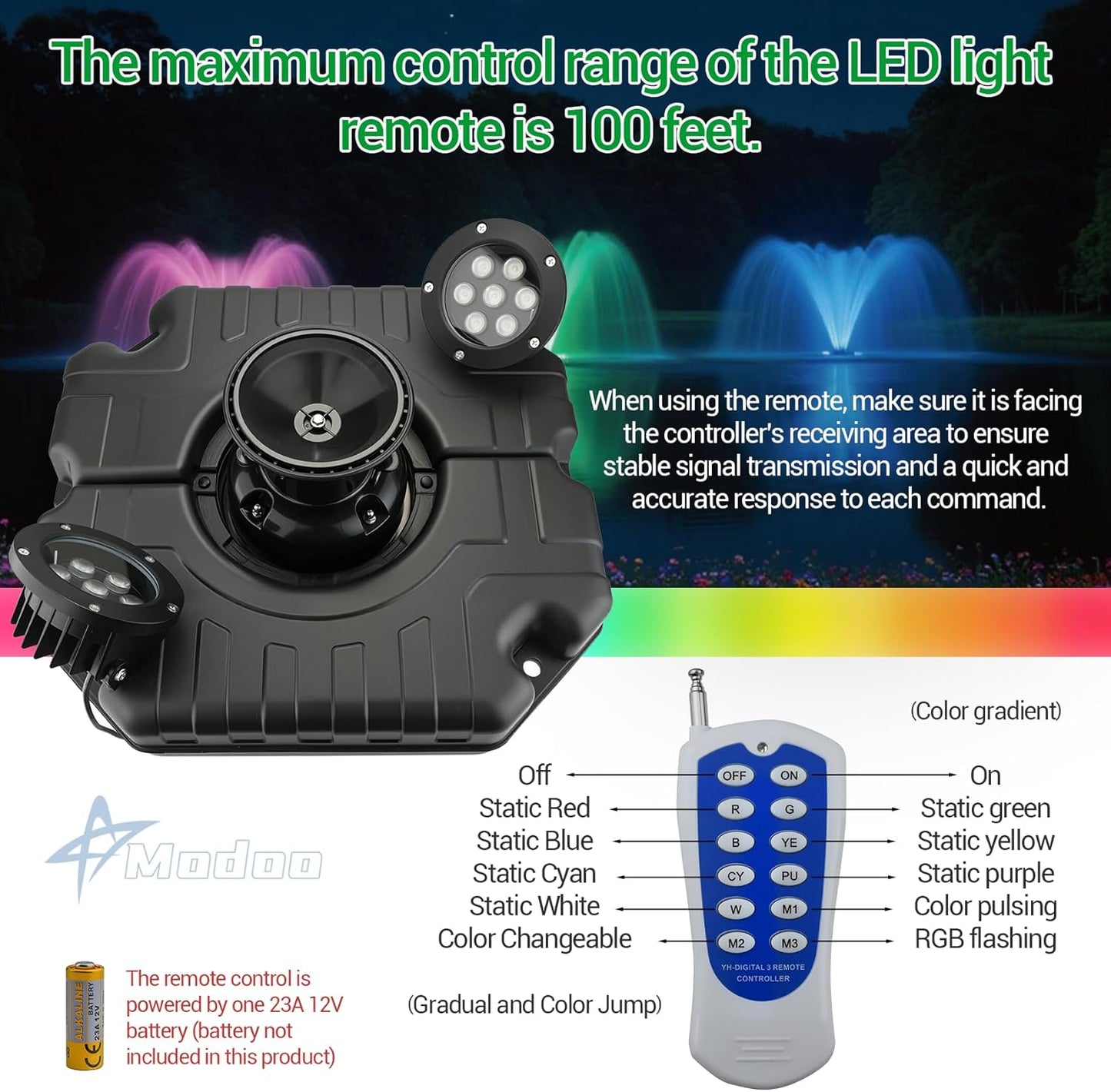 Pond Fountain Aerator with Lights RGB LED, 1HP 750W Floating Fountain System for Outdoor Lake Pond, 110V 15000 GPH Fully Automatic Stainless Steel Fountain Pump with 2 LED Lights 100 Feet Power Cord