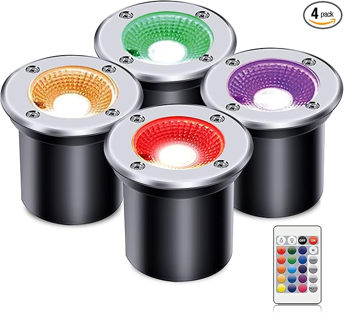 4 Pack 3w 12v Low Voltage In-ground Lights LED Landscape Light Waterproof IP67 Pathway Lights Outdoor spotlights Trees Flags for Garden,Yard,Tree (RGB)