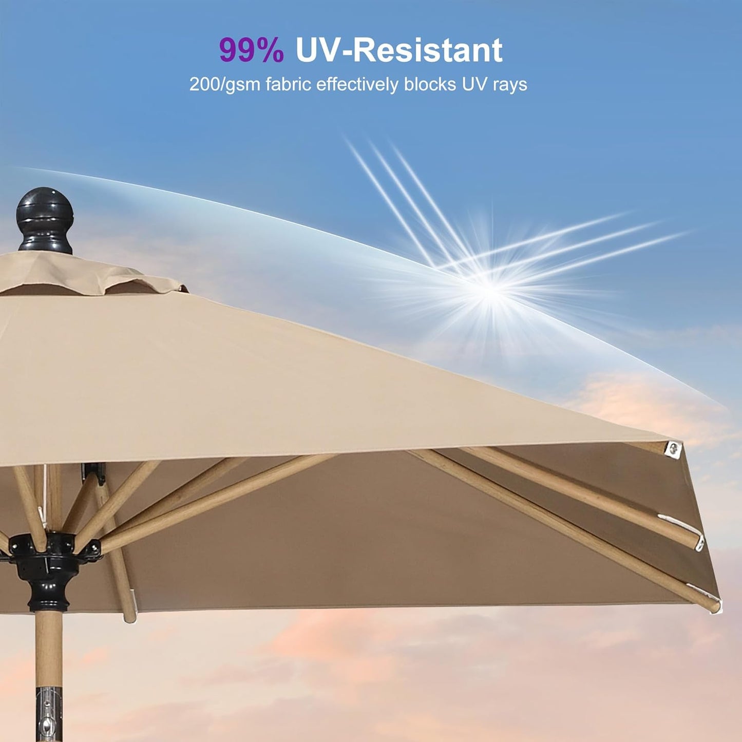 PURPLE LEAF 6' x 6' Market Umbrella Outdoor Table Umbrella Aluminum Patio Umbrella with Push Button Tilt & 8 Sturdy Ribs and Crank Outdoor Umbrellas for Deck Backyard Beach, Taupe