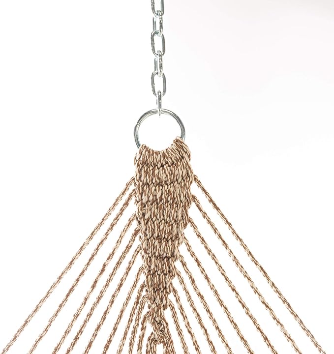 Hatteras Hammocks Deluxe Antique Brown Oatmeal Heirloom Tweed DuraCord Rope Hammock – 13 ft. x 60 in., 2-Person, 450 lb Capacity, Cumaru Spreader Bar, Zinc-Plated Hardware – Handcrafted in The USA