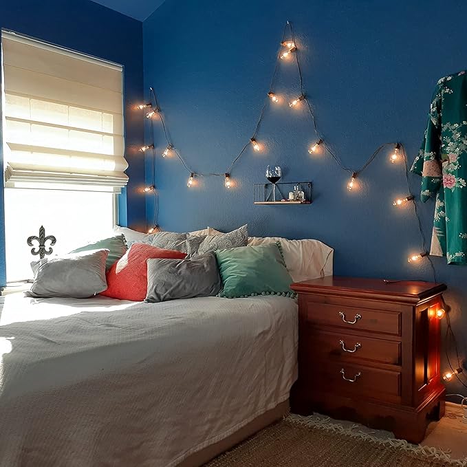 10Ft Outdoor String Lights Waterproof, Hanging Patio Lights with 11 Edison Bulbs (1 Spare), ST40 Vintage Edison Bulbs String Lights for Indoor Garden Backyard Party Wedding Balcony Decor- Black