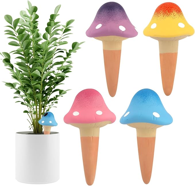 Kalolary 4Pcs Plant Watering Globes, Self Watering Spikes Terracotta Drip Water Stakes Irrigation Watering Bulbs for Pot, Indoor, Outdoor, Vacation ﻿(Gradient Mushroom)