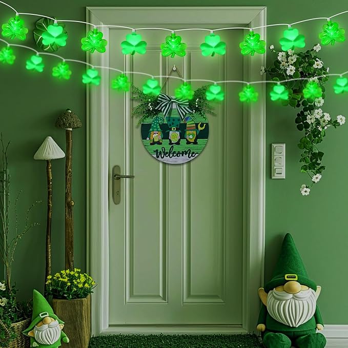8.5Ft Shamrock String Lights, St Patrick's Day Decorations Light with 10 LED Green Lucky Clover Lights Outdoor Waterproof, UL Certified for Home Garden St. Patrick's Day Party Decorations, White Wire