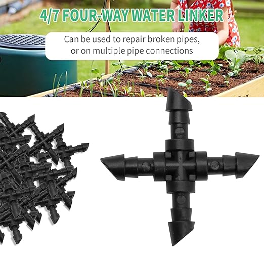 Connectors Automatic Drip Irrigation Kit Fit for 1/4 Inch Drip Irrigation Tubing Drip Line Cross Connectors for Garden Lawn Flower Pot (4-Way)