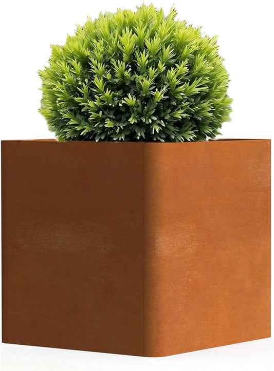 Corten Steel Planter Box 20" L x 20" W x 20" H,Large Metal Square Planter for Outdoor Plants,Metal Cube Flower Pot with Drainage Hole for Porch Hotel Patio Yard