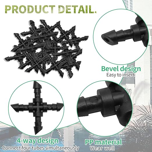 Connectors Automatic Drip Irrigation Kit Fit for 1/4 Inch Drip Irrigation Tubing Drip Line Cross Connectors for Garden Lawn Flower Pot (4-Way)