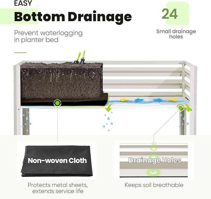 KING BIRD Raised Garden Bed with Cover & Netting Galvanized Elevated Large Planter Box with Legs 48×24×56 in for Backyard, Patio, Balcony, 400lb Capacity, Beige