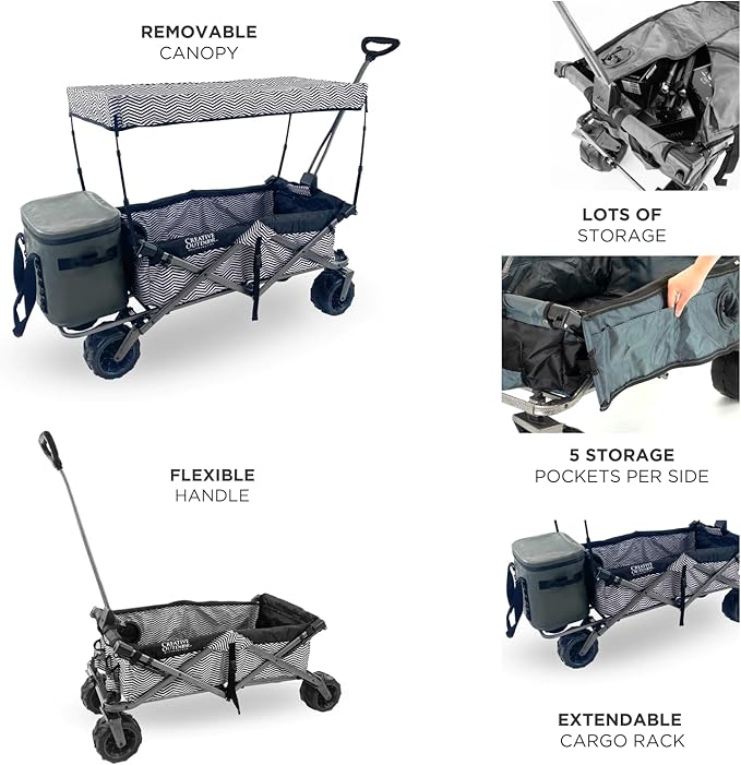 Creative Outdoor All-Terrain Deluxe Wagon | 360 Swivel All Terrain Wheels | Great for Beach, Park, Garden & Tailgate | Multiple Color Options