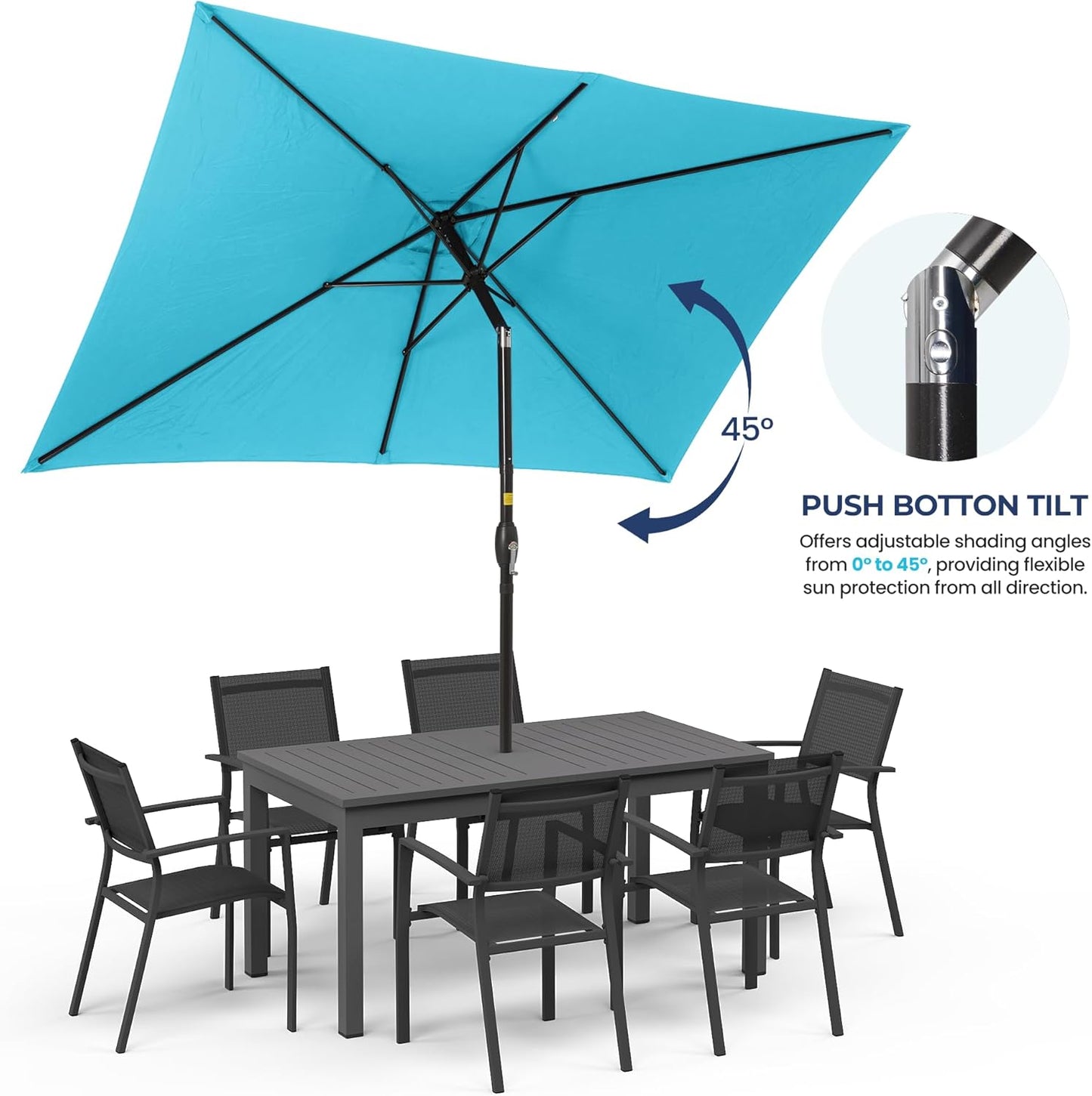 SUNVIVI OUTDOOR Patio Umbrella, 6.5' x 10' Rectangular Patio Umbrella, Metal Pole Square Outdoor Umbrella with Crank and Push Button Tilt, 6 Steel Ribs, Polyester Canopy