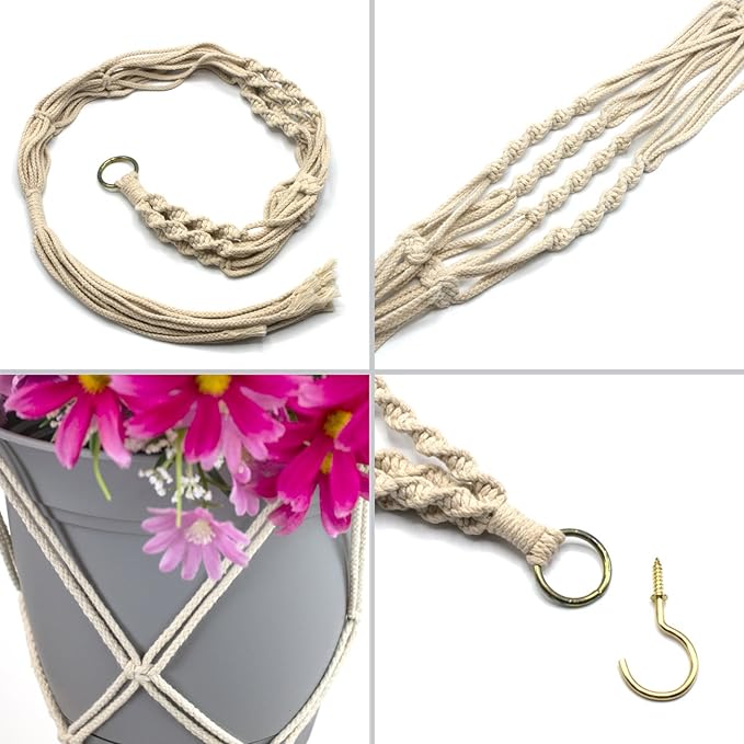 Sorbus Macrame Plant Hanger [4 Pack] Indoor Outdoor Hanging Plant Pots Cotton Rope, Elegant for Home, Patio, Garden White
