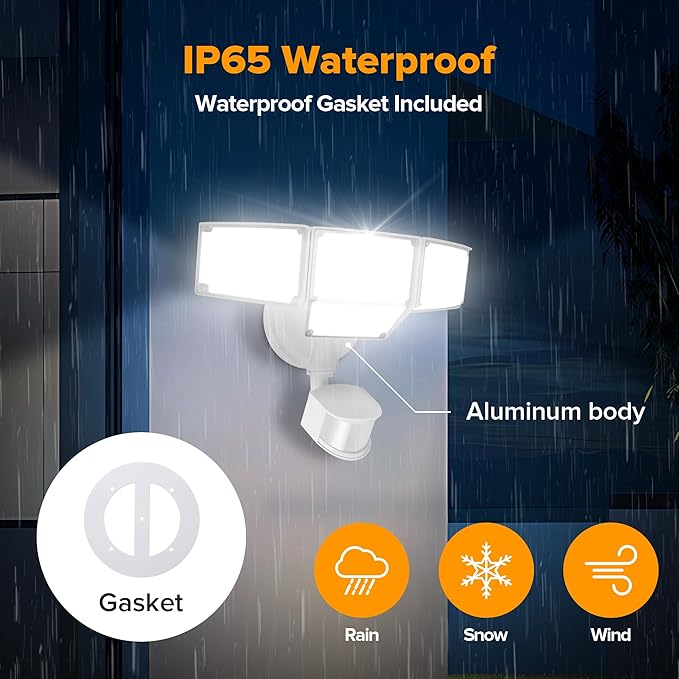LUTEC 80W 9000LM LED Security Lights Motion Sensor Outdoor Lights, 4 Head LED Flood Light Outdoor 5000K Daylight, IP65 Waterproof, Motion Detected Light for Outside, Garage, Yard - 2 Pack (White)
