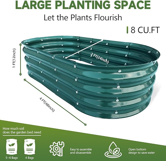 Galvanized Metal Raised Garden Bed 4x2x1ft Large Raised Planter 1Pack Outdoor Blue Planter Box with Rubber Stripe and Safety Gloves for Vegetables, Fruits, Flowers