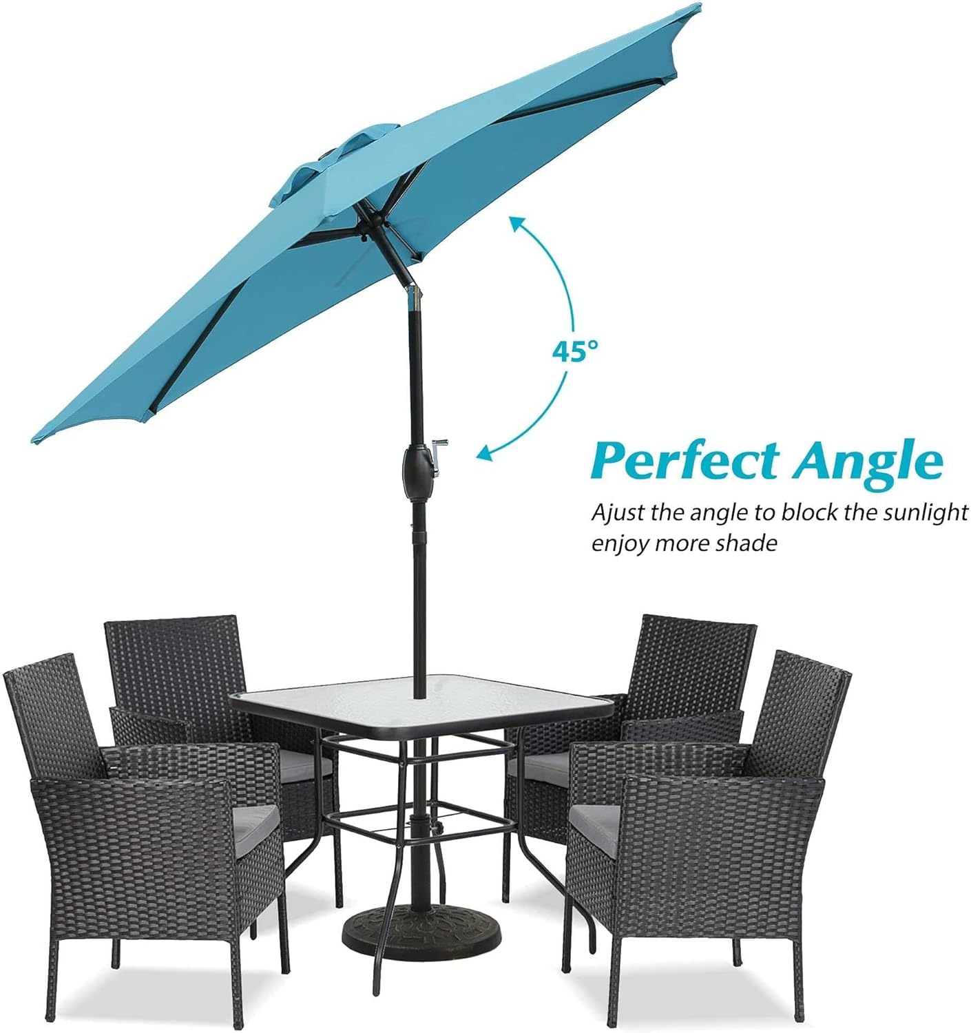 Aok Garden 7.5 ft Patio Umbrella Outdoor Market Umbrella Tilt Button and Crank 6 Ribs for Deck Lawn Pool& Backyard