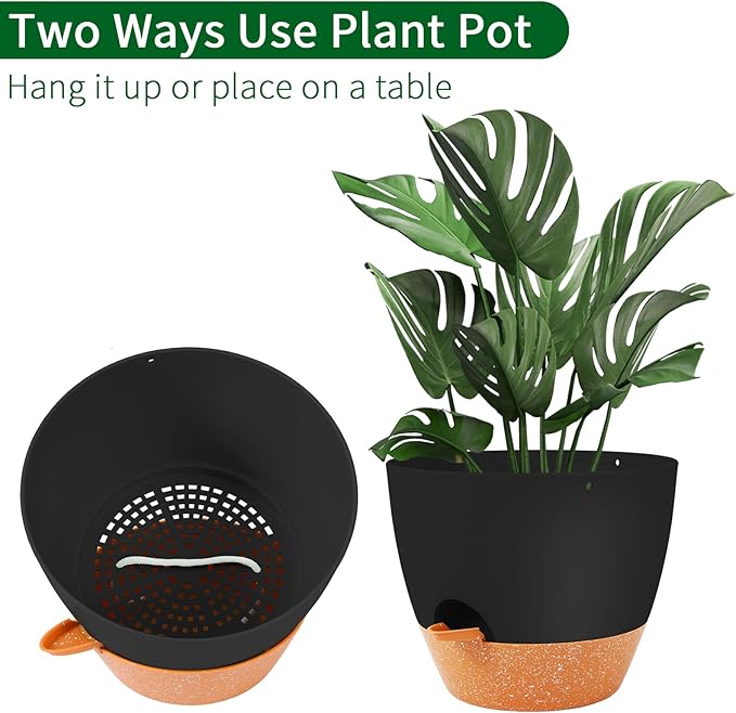GARDIFE Hanging Planter, 10 inch Hanging planters for Indoor. Outdoor Plants, Self Watering Plant Pot, 2 Pack Large self Watering Hanging Planter, Black