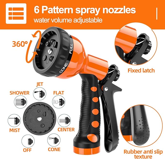 3/8” Lightweight Coil Garden Hose 75 FT, EVA Retractable Curly Water Pipe with 6-Pattern Spray Nozzle for Boat, Greenhouse, Yard, Patio (Orange)