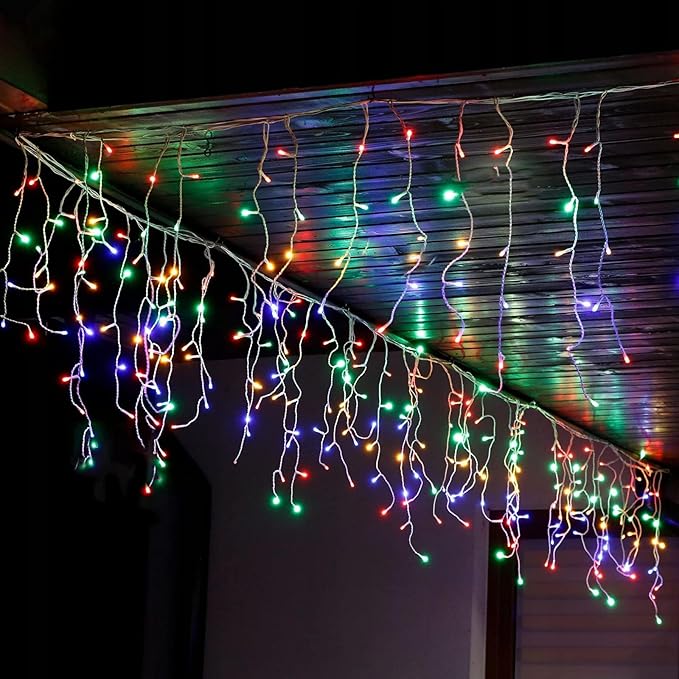 JMEXSUSS Icicle Christmas Lights, 200 LED Multicolor Indoor Outdoor Waterproof, 8 Modes Decorations for Xmas Roof Party Holiday