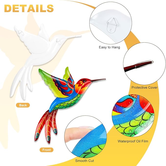 ULENDIS 4 Pack Metal Hummingbird Wall Art Outdoor Decor, 3D Colorful Outdoor Wall Art Fence Decorations for Patio and Yard, Wall Sculpture Hanging Decor for Garden Living Room Balcony