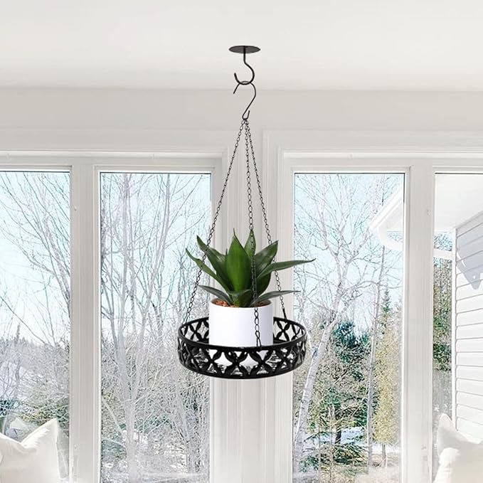 ARTORA Metal Plant Hanger, Modern Plant Hanging Basket Decorative Black Plant Pot Holder Flower Planter Hanging Chain with Ceiling Hook for Balcony Porch Indoor or Outdoor Home Decor (Black)