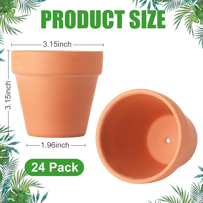 Terra Cotta Pots, 24 Pack 3.15 Inch Mini Clay Pots with Drainage Holes,Cactus Flower Nursery Terracotta Pots for Indoor/Outdoor Succulent Plants, Crafts, Wedding Favor