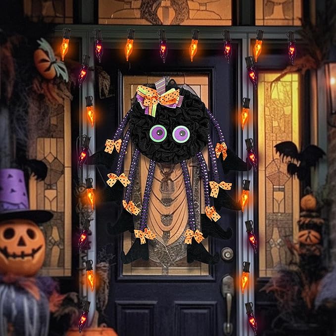 27.8 FT Halloween Decorations, C7 Clear Orange and Purple Halloween Lights, Flickering Flame String Lights Outdoor, E12 Screw Base, Flame String Lights for Halloween Garden Patio Party Decor, Black