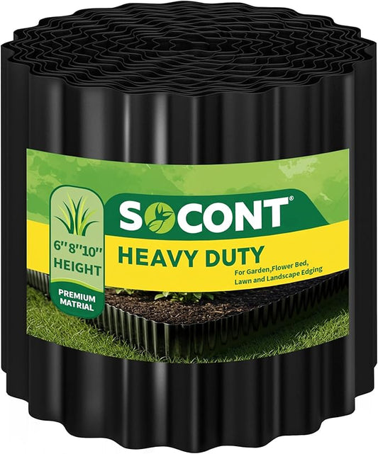Corrugated Metal Garden Edging, 10"×20Ft Durable Landscape Border for Garden, Lawn, Flower Beds and Paver Edging (Black)