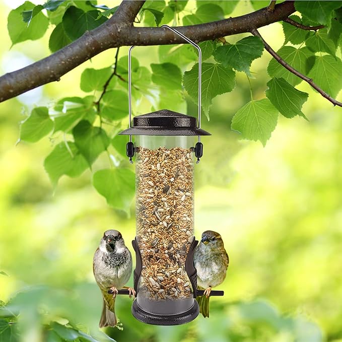 MIXXIDEA Wild Bird Feeders for Outdoors Hanging 2 Pack Stainless Steel Tube Bird Feeder, Water Resistant Finch Bird Feeder for Garden Backyard Decoration Attractive Metal Thistle Feeder (Coffee)
