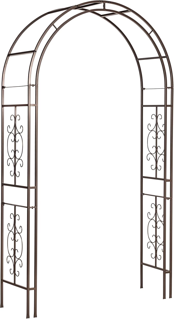 Evergreen Plow & Hearth Montebello-Gunmetal Garden Arbor - 7 Feet Tall | Slim Metal Arch with Iron Trellis for Climbing Plants | Elegant Wedding Arbor | Outdoor Patio & Garden Decor